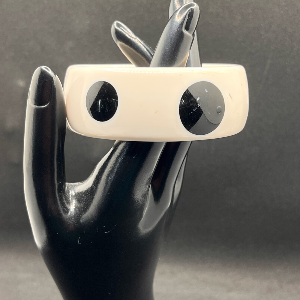 Vintage Lucite Bangle Black White Polka Dot Bracelet 6 to 7 inch Wrist